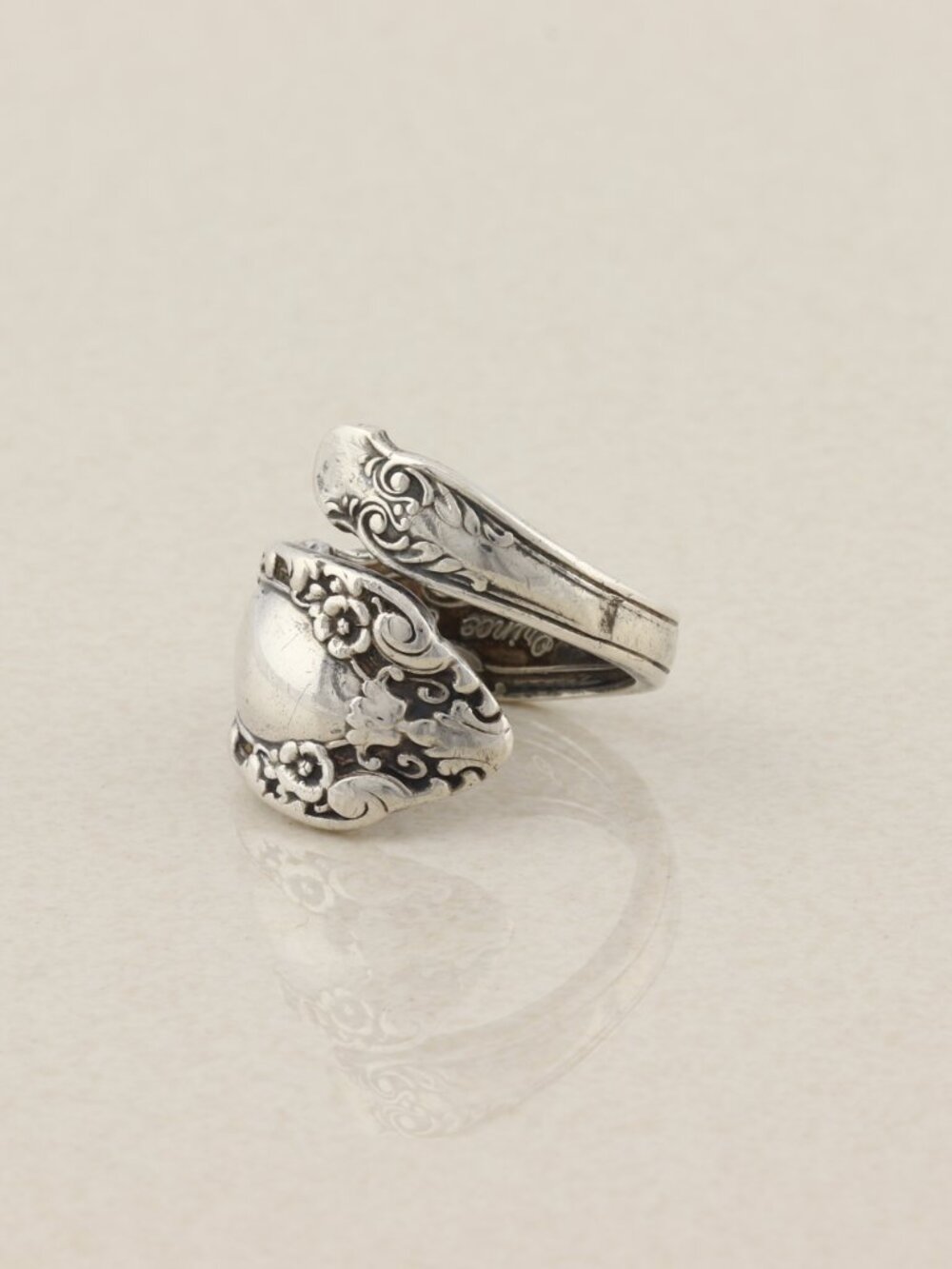 Sterling Silver Flower Spoon Ring size 7 1/4 Adjustable - Picture 4 of 6